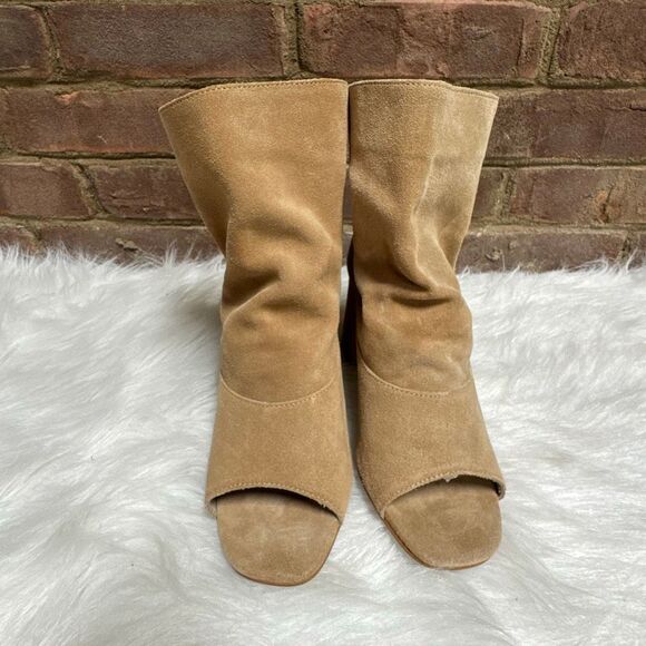 Matisse Women’s Tan Leather Suede Open toe Block Heel Bootie Sz 9.5 NEW - Picture 2 of 8